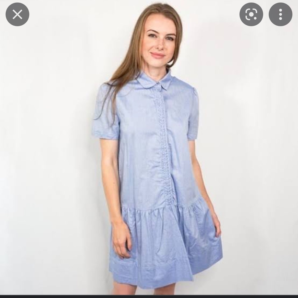 Athe Vanessa Bruno Coralie Cotton-Poplin Braided Placket Blue Drop-waist dress - Picture 4 of 8